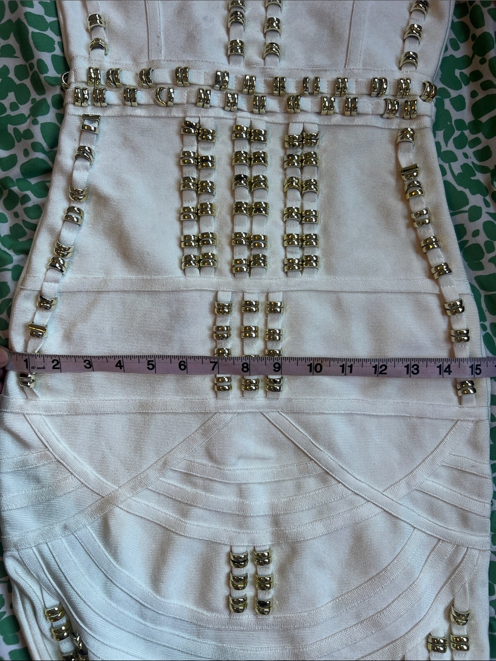 White & Gold Studded Bodycon Midi Bandage Dress - Picture 11 of 11
